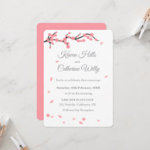 Pink Floral Cherry Blossom Wedding Invitation