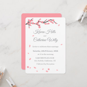 Pink Floral Cherry Blossom Wedding Invitation