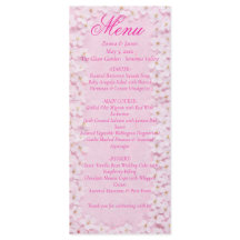 Pink Floral Cherry Blossom Wedding Menu Card
