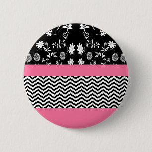 pink floral chevron 6 cm round badge