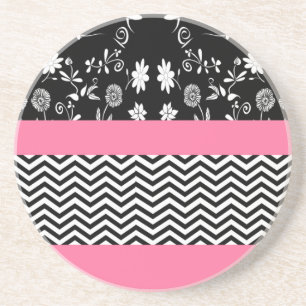 pink floral chevron coaster
