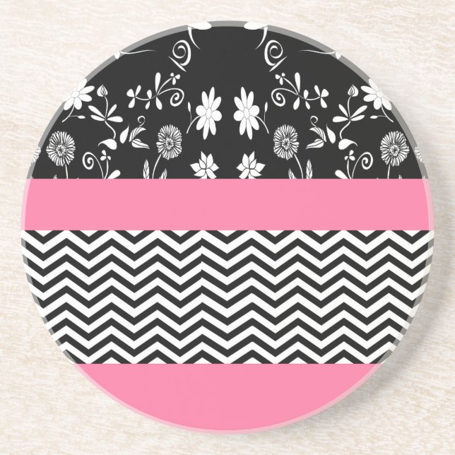 pink floral chevron coaster (Front)
