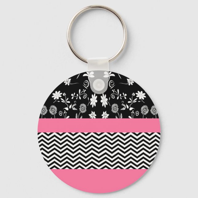 pink floral chevron key ring (Front)