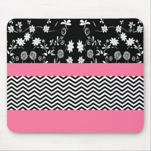 pink floral chevron mouse pad