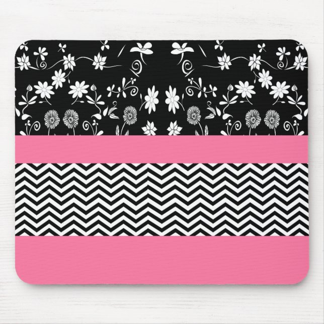 pink floral chevron mouse pad (Front)