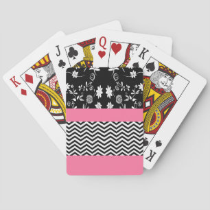 pink floral chevron playing cards