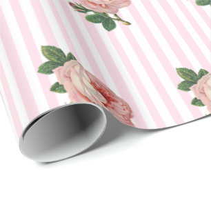 Pink Floral Chic Roses shabby Striped Gift Wrap