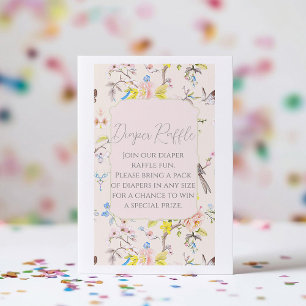 Pink Floral Chinoiserie Baby Shower Diaper Raffle Enclosure Card