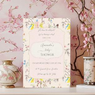 Pink Floral Chinoiserie Baby Shower Invitation