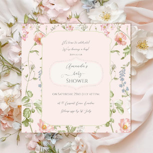 Pink Floral Chinoiserie Baby Shower Invitation