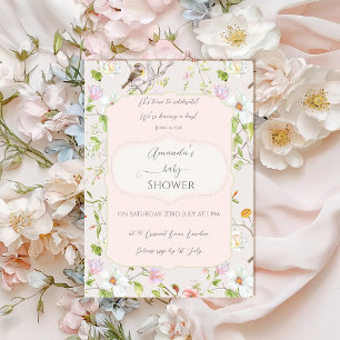 Pink Floral Chinoiserie Baby Shower Invitation