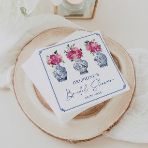 Pink Floral Chinoiserie Ginger Jars Bridal Shower Napkin