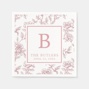 Pink Floral Chinoiserie Initial Wedding Napkins