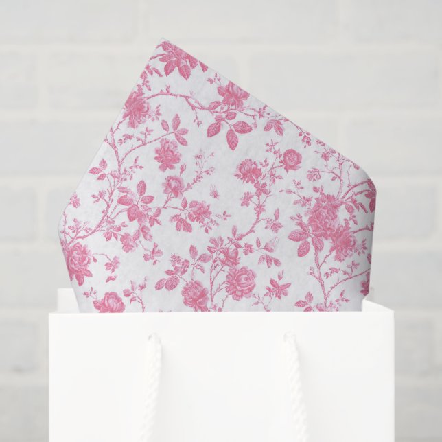 Pink Floral Chinoiserie Toile Tissue Paper (Gift Bag)