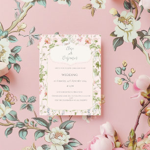 Pink Floral Chinoiserie Wedding Invitation
