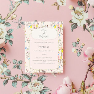 Pink Floral Chinoiserie Wedding Invitation