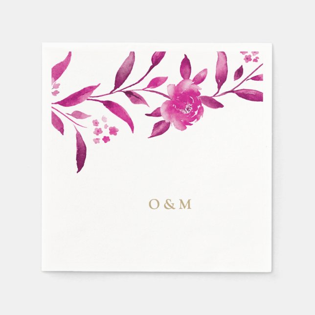 Pink floral Chinoiserie Wedding monogram Napkin (Front)