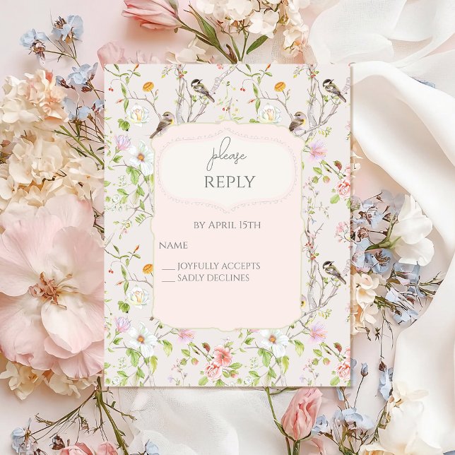 Pink Floral Chinoiserie Wedding RSPV Invitation Postcard (Creator Uploaded)