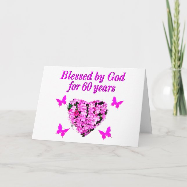 PINK FLORAL CHRISTIAN 60TH BIRTHDAY DESIGN CARD (Front)