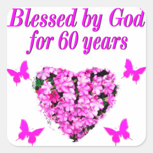 PINK FLORAL CHRISTIAN 60TH BIRTHDAY DESIGN SQUARE STICKER