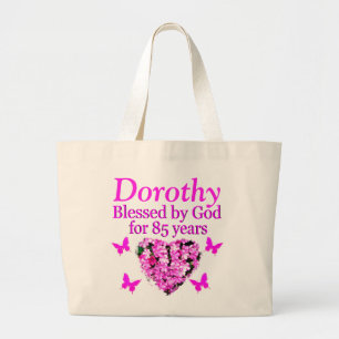 PINK FLORAL CHRISTIAN 85TH BIRTHDAY TOTE BAG