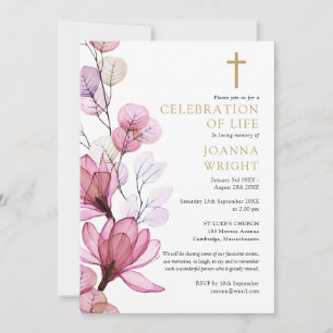 Pink Floral Christian Celebration Of Life Funeral Invitation