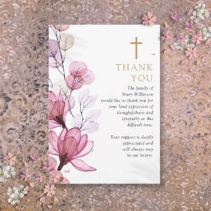 Pink Floral Christian Celebration Of Life Funeral Thank You Card