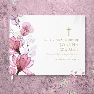 Pink Floral Christian In Loving Memory Funeral Guest Book