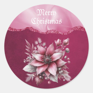 Pink Floral Christmas Sticker