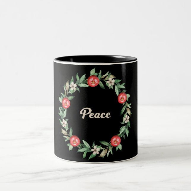 Pink Floral Christmas Wreath Mug | Peace (Center)