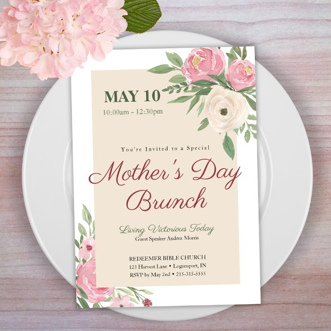 Pink Floral Church Mother's Day Brunch Invitation (Creator Uploaded)