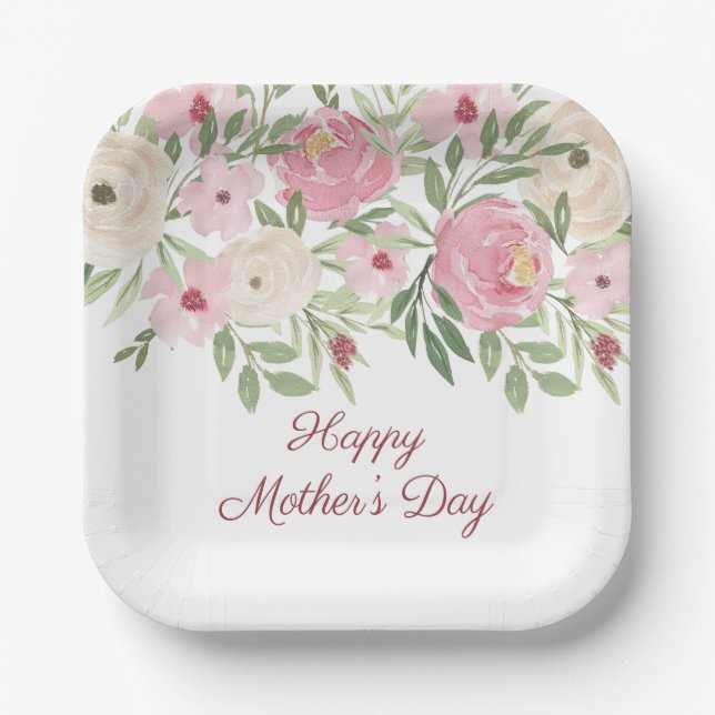 Pink Floral Church Mother's Day Brunch Paper Plate (Front)