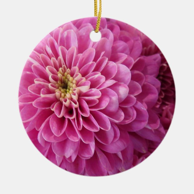 Pink Floral Circle Ceramic Ornament (Front)