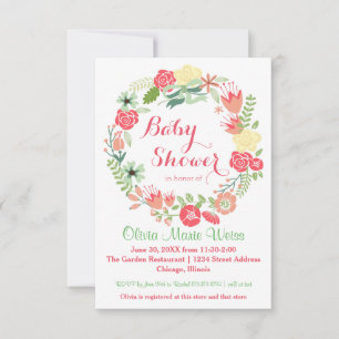 Pink Floral Circle Wreath - 3x5 Baby Shower Invite