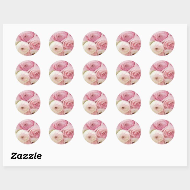 Pink Floral Classic Round Sticker (Sheet)