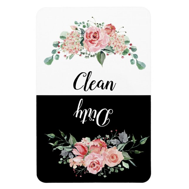 Pink Floral Clean / Dirty Dishwasher Magnet (Vertical)