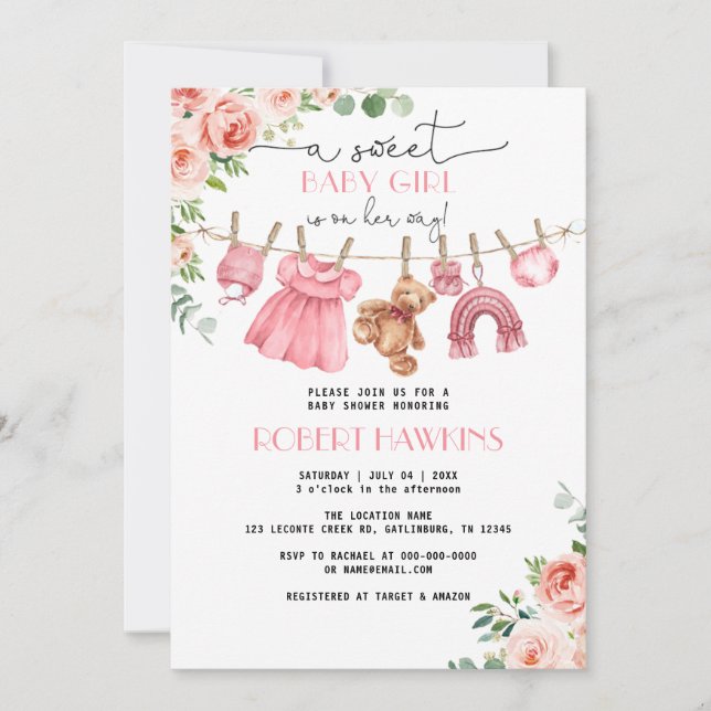 Pink Floral Clothes Girl Baby Shower Invitation (Front)