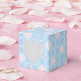Pink floral clover pattern on soft blue favour box