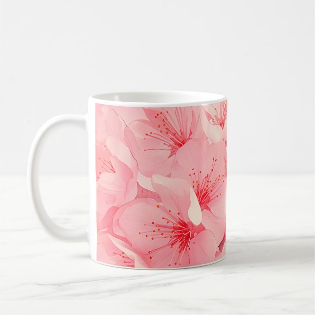 Pink Floral Coffee Mug – Cherry Blossom Cup (Left)