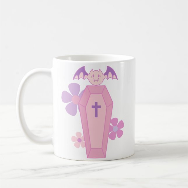 Pink Floral coffin and bat  Coffee Mug (Left)