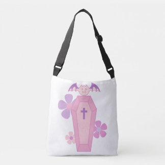 Pink Floral coffin and bat  Crossbody Bag