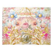 Pink Floral Collage Fairy Gold Bird Monogrammed 