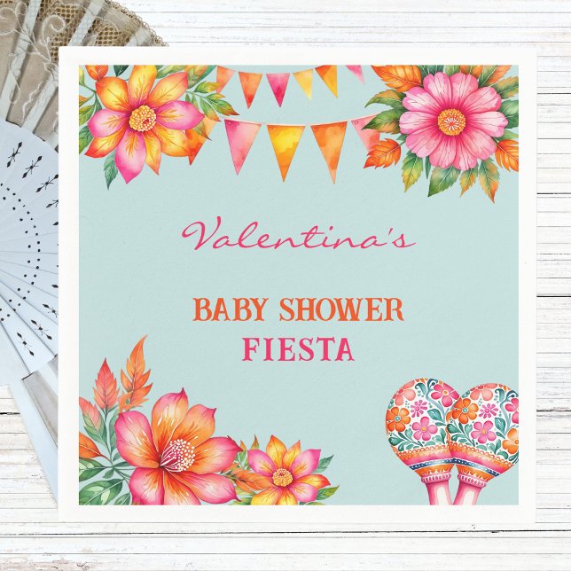 Pink Floral Colourful Blue Fiesta Baby Shower Napkin (Creator Uploaded)