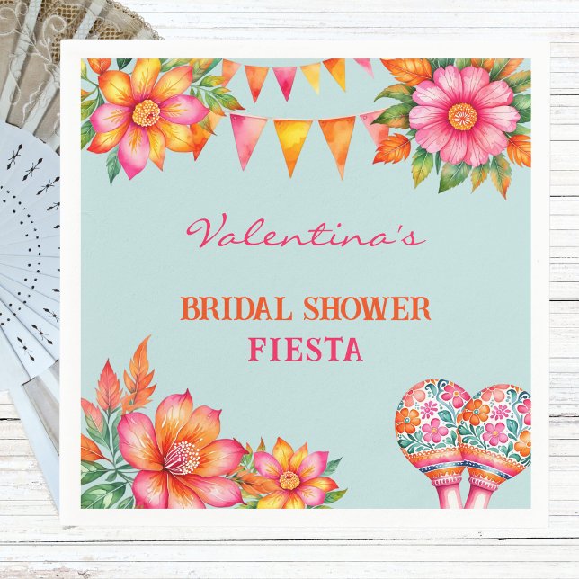 Pink Floral Colourful Blue Fiesta Bridal Shower Napkin (Creator Uploaded)