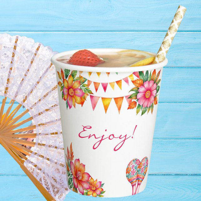 Pink Floral Colourful Fiesta Baby Shower Paper Cups (Creator Uploaded)