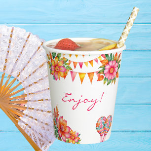 Pink Floral Colourful Fiesta Bridal Shower Paper Cups