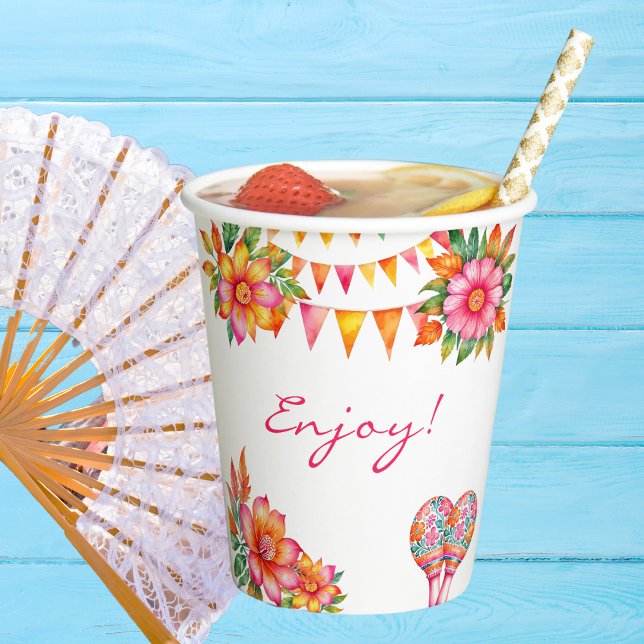 Pink Floral Colourful Fiesta Bridal Shower Paper Cups (Creator Uploaded)