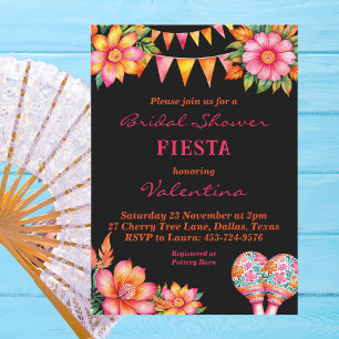 Pink Floral Colourful Mexican Fiesta Bridal Shower Invitation