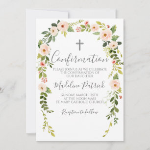 Pink Floral Confirmation  Invitation