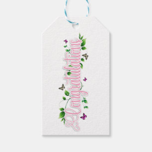 Pink Floral Congratulaions text Gift Tag